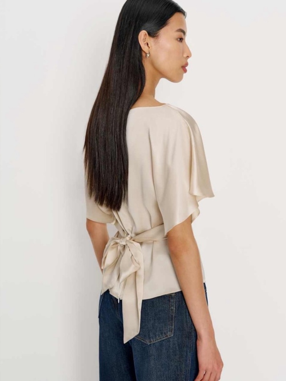 Reformation Avery Silk Top in Almond - Picture 2 of 8
